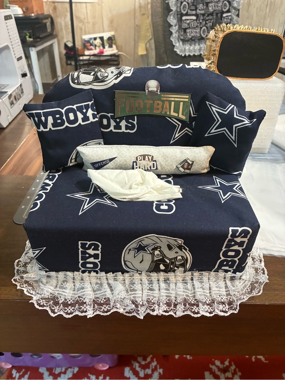 NFL Dallas Cowboys Navy Football-Themed Tissue Box Sofa Cover